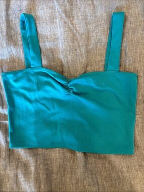 Teal Ruched Scoop-Neck Crop Top
